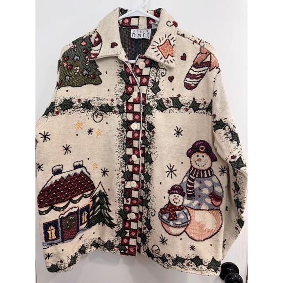 Vintage Keren Hart Tapestry Christmas Holiday Sweater Jacket - Picture 1 of 6